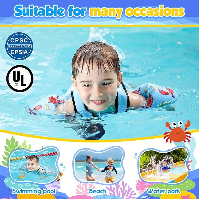 Toddler Swim Vest, Toddler Floaties for 22-66 lbs Boys & Girls, Kids Puddle Jumper Removable with Crotch Strap & Shoulder Harness Arm Wings for 1 2 3 4 5 6 7 Years Old Baby Children Sea Beach Pool