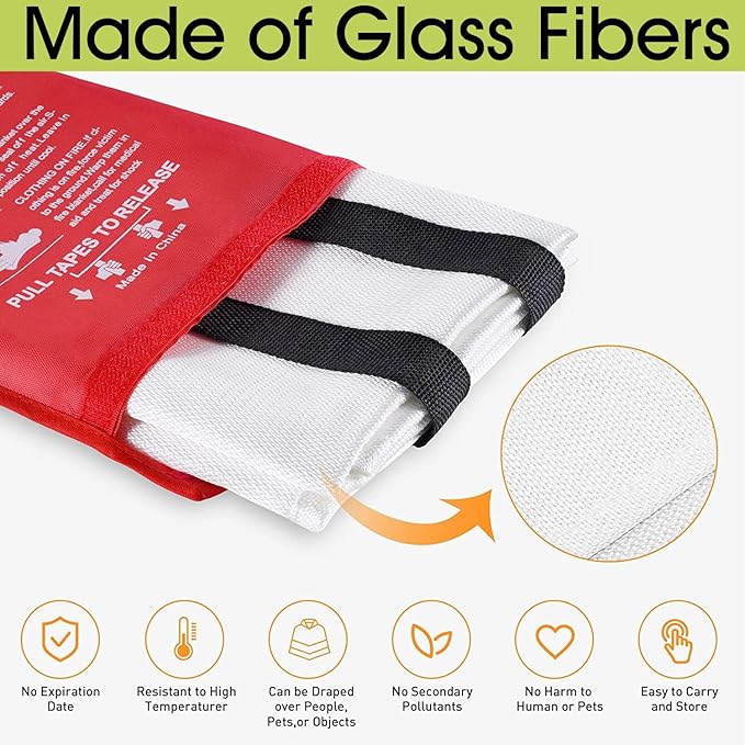 KITOSUN Fire Blanket for Kitchen Home Emergency - Fiberglass Blankets Fire Survival Suspension Flames Retardant Extinguisher Great for Stove Car Garage Office Camping Caravan BBQ Safety (2-Pack)