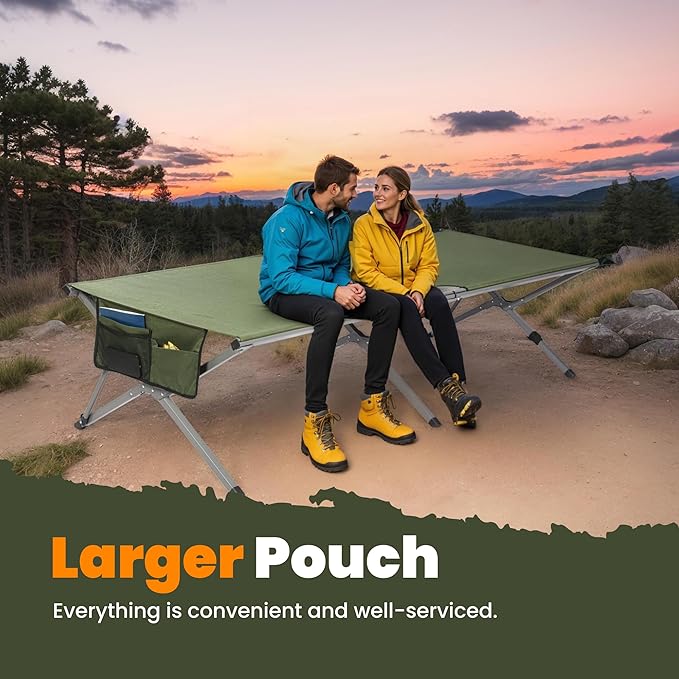 Oversized Camping Cot Foldable for Adults - Upgraded Version Easy-to-Assemble Sleeping Cots for Outdoor, Supports Campers up to 6.9ft or 450lbs, with Storager Bag, 82” L x 32” W (Green)