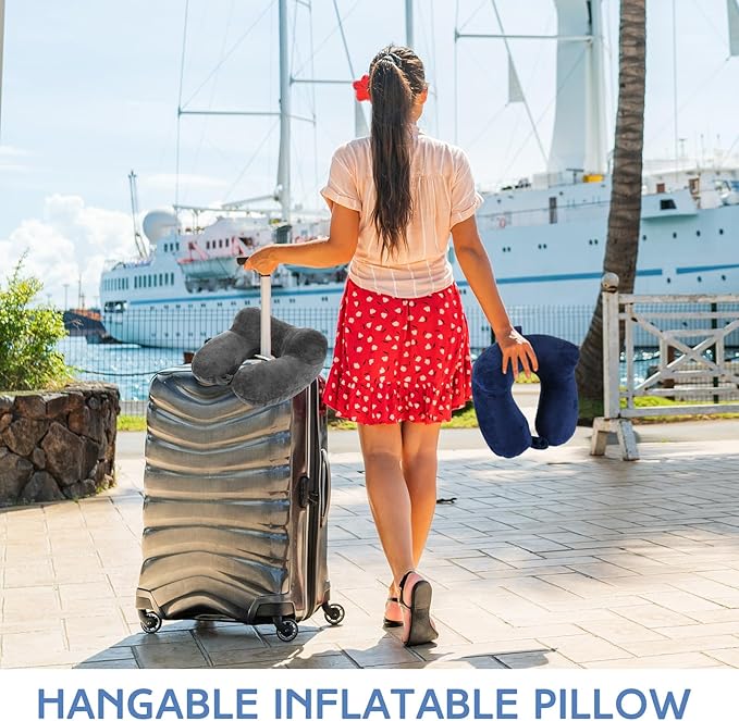 Sintuff 6 Pcs Inflatable Travel Pillow for Airplanes with Compact Bag and Blindfold Soft Velvet Inflatable Neck Pillows for Traveling, Airplane, Train, Car, Office (6 Colors)