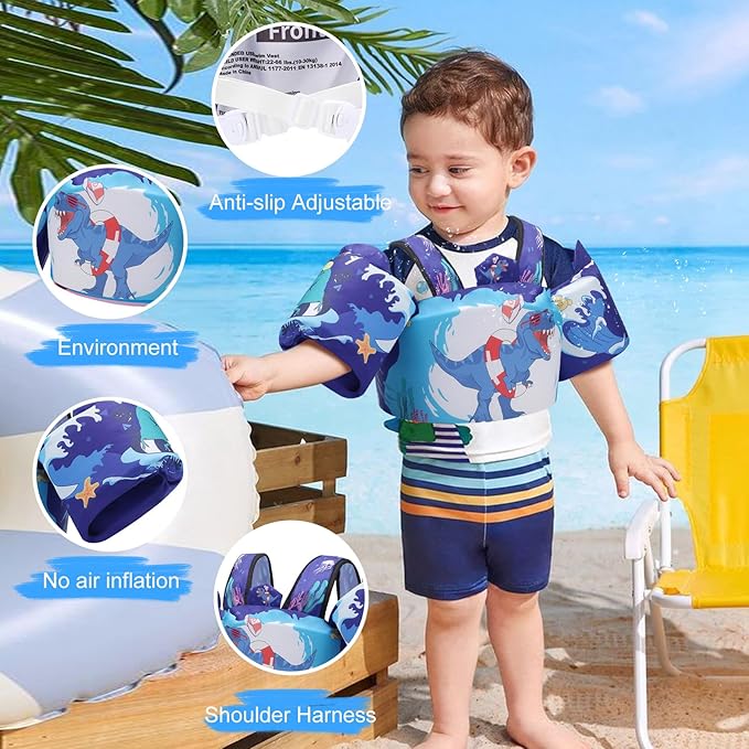 Toddler Floaties Kids Swim Vest for 22-66 Pounds Boys-Girls Water Wings Kids Pool Floaties for 2-6 Years Old Child Swim Learning Trainning