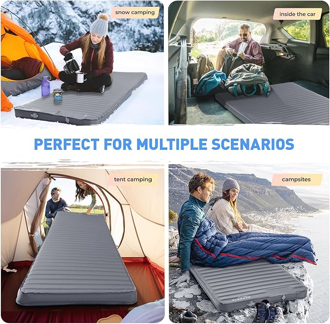 Elegear Air & Foam Camping Sleeping Pad, HexaFoam Camping Mattress Pad with Built-in Foot Pump Memory Foam Camp Pad 4-Season Camp Sleeping Mat for Travel/Car/Tent, Gray