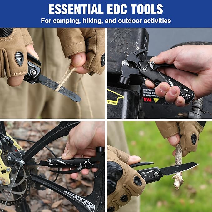 WORKPRO Multitool-12 in 1 Camping Tools with Mini Hammer-EDC Gear Multi Tools Hammer with Safety Lock and Pouch-Mini Multitools Gifts for Men and Women