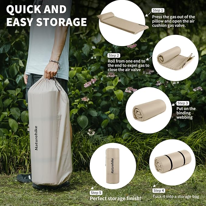 Naturehike 4"/10cm Ultra Thick Foam Self Inflating Sleeping Pad, R9.5 Patchwork Sleeping Mats with 75D Fabric, 4 Seasons Air Mattress for Camping, Travel, Car, Tent, Cot, Hiking