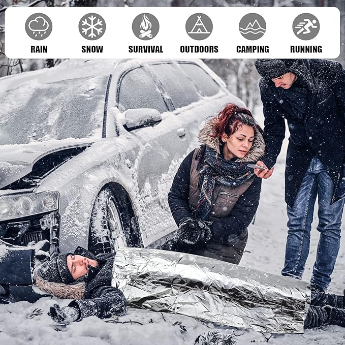 100 Pack 2 Size Silver Mylar Thermal Survival Blankets for Outdoors Camping Hiking First Aid Adult Kid