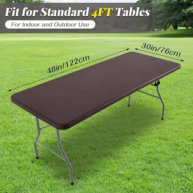 LURKA Rectangle PU Leather Table Cover/Tablecloth with Elastic Fitted Edge – Waterproof, Oil-Proof, Scratch-Resistant, Wipeable Protector for Dining, Kitchen, Outdoor Picnic, Party (Coffee, 4FT)