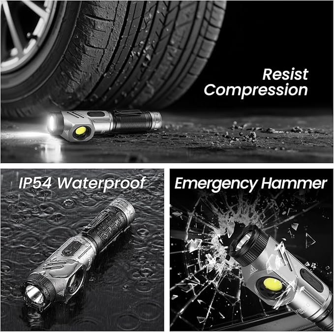 Yemao Rechargeable Tactical Flashlights 1600 High Lumens 2 Light Sources,6 Modes,90 Degree Rotating,Waterproof Working Light with Magnetic Base for Home Emergency,Outdoor,Camping,Shop