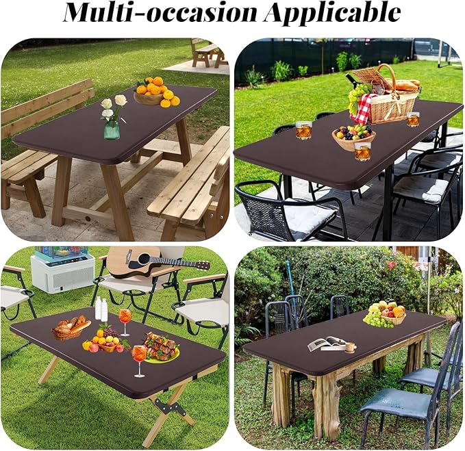 LURKA Rectangle PU Leather Table Cover/Tablecloth with Elastic Fitted Edge – Waterproof, Oil-Proof, Scratch-Resistant, Wipeable Protector for Dining, Kitchen, Outdoor Picnic, Party (Coffee, 4FT)
