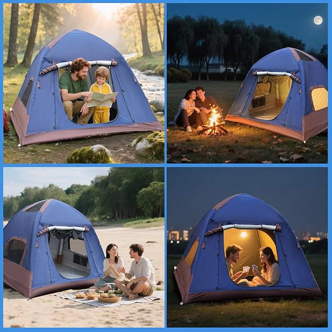 2-4 Person Inflatable Camping Tent | 60 Second Setup | 4 Season Waterproof (PU3000 Oxford) | All Weather Tent for Romantic Dates, Fall/Winter Camping, Hunting & Fishing