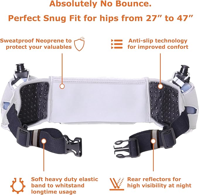 No.1 Hydration Belt by Runtasty - Premium Running Fuel Belt w/2 BPA-Free 10 oz Water Bottles, Tilt-Up Pocket w/Touchscreen-Ready Cover - Fits All iPhones, Runners Ebook & No-Bounce Design