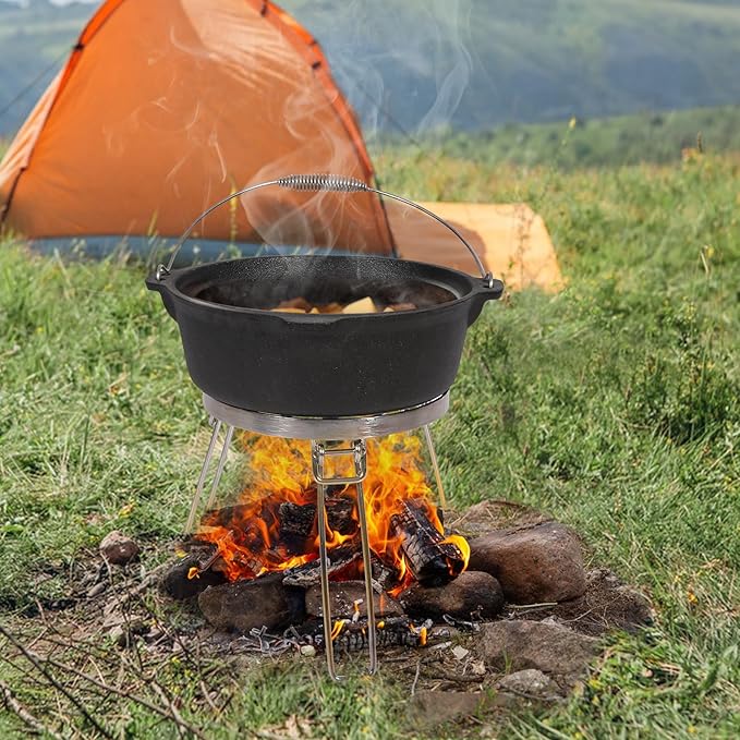 Lineslife Folding Campfire Tripod for Cooking, Portable Camping Tripod Stand with Grill Grate for Solo Stove Bonfire Fire Pit, Dutch Oven, Open Fire, Stainless Steel