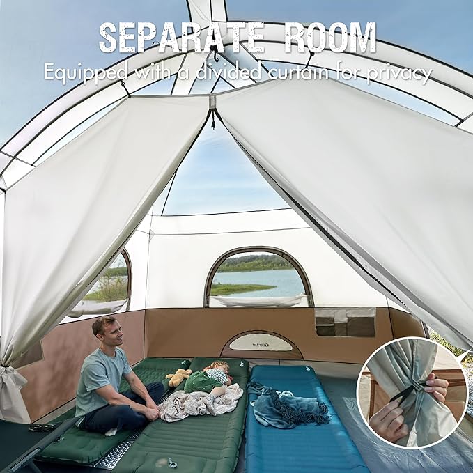 PORTAL 8 Person Tents for Camping, Easy Setup Cabin Tent with Large Porch, 2 Room, Waterproof Family Camping Tent for Outdoor Camping, Patio