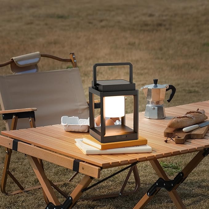 Outdoor Table Lamp, 3-Level Brightness Warm LED Lantern, USB & Solar Powered Solar lantern Waterproof, Touch Control Outdoor Lamps, Portable Cordless Lights for Patio, Balcony, Camping, Bedroom