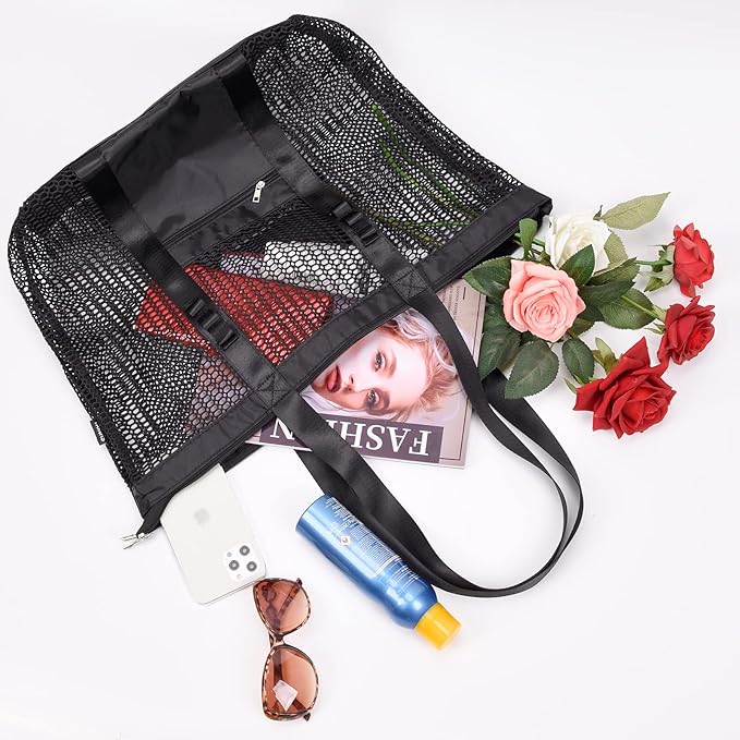 Beach Bag - Mesh Tote Bag Beach Vacation Clothes for Women Pool Bag for Travel Pool Family Cruise Essentials 2025