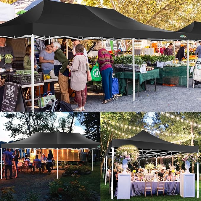 COBIZI 13x26 Pop up Canopy Tent 13x26 Canopy with 6 Sidewalls Waterproof Heavy Duty Commercial Canopy Tent for Parties Outdoor Garden Gazebo, Carry Bag with Wheel(13x26ft, Black)