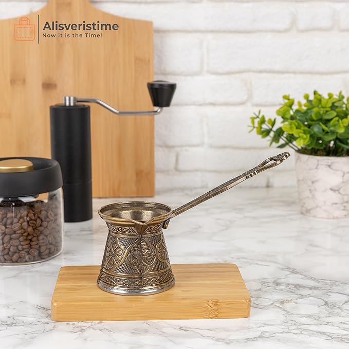 Alisveristime Authentic Turkish Coffee Pot, Handmade Cezve/Ibrik, 2.75-Inch Width, 2.75-Inch Height - 6.76 Ounce Enhance Your Coffee Experience Now! (2 Cup) (Antique Green)