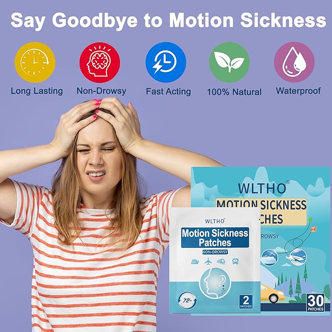 60ct Motion Sickness Patches Non Drowsy, Sea Sickness Patches for Cruise Ship Travel Essentials, Waterproof Car Sickness Patches Behind Ear Tan Color