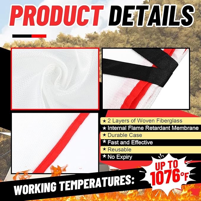 15 Pack Bulk Emergency Fire Blankets for Home and Kitchen with Fireproof Gloves & Hooks Safety Flame Suppression Fire Extinguisher for Camping House Warehouse Car 39.4"x39.4", Housewarming Gifts