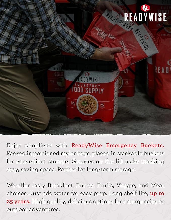 ReadyWise 6 Month Emergency Food Supply - 1,788 Servings, 12 Buckets Freeze Dried Protein Meals, Disaster Survival Food Storage, Ready to Eat, Camping Essentials, up to 25 Year Shelf Life