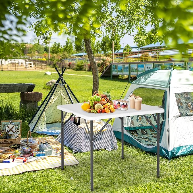 BestOffice Outdoor 34" Folding Card Table Plastic Table Portable Square Height Dining Table Perfect for Picnics,Parties,Party and Camping, White