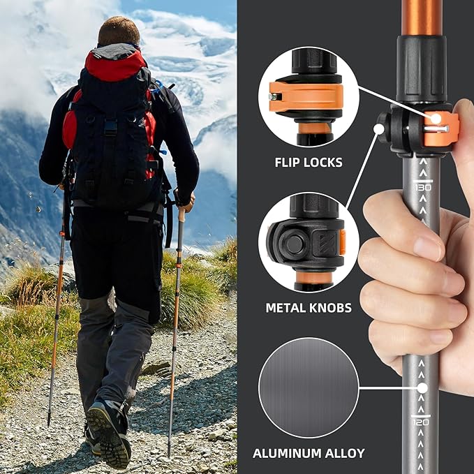 Trekking Poles, Collapsible Hiking Poles,Lightweight and Compact Walking Sticks with Adjustable Height for Men and Women