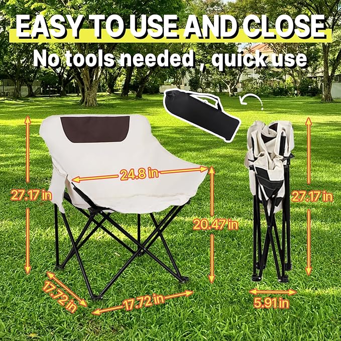 COSY105CMoon Chair Camping Chair Portable Folding Lounge Chair Lightweight Outdoor Recliner 265lbs Capacity Oxford Fabric & Aluminum Frame Includes Carry Bag for Beach Fishing Travel (White)