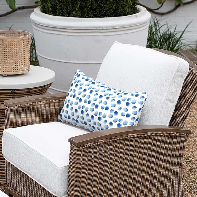 Outdoor Lumbar Pillows 12x20 inch, Rectangle Throw Pillows with Inserts, Decorative Lumbar Cushions for Patio Furniture Garden Couch Home Sofa Office Chair, Pack of 2, Brush Blue