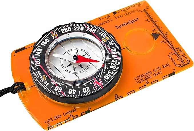 TurnOnSport Orienteering Compass - Advanced Scout Compass for Hiking, Camping, and Backpacking - Best Survival Gifts for Kids