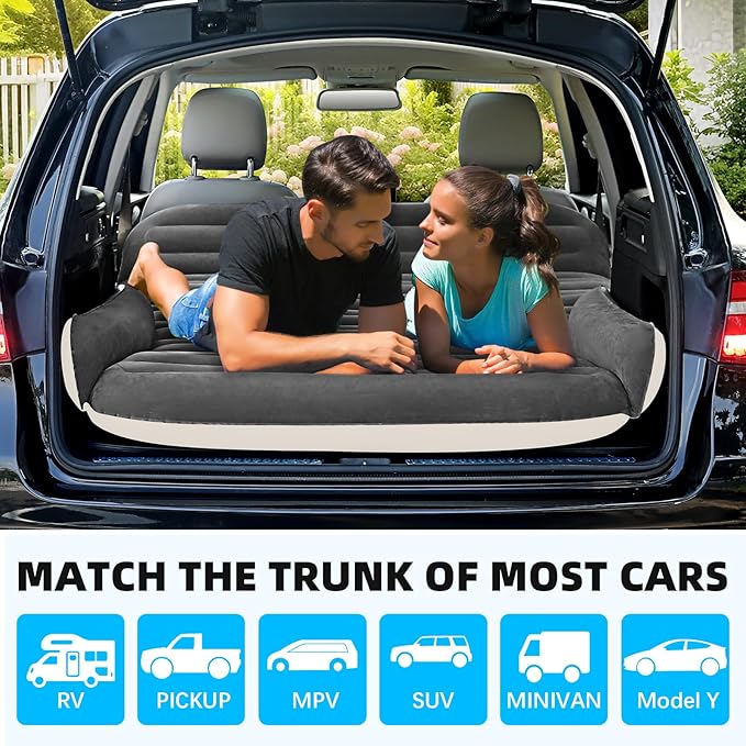 KMZ Inflatable SUV Air Mattress for Car, Truck & Camping – Portable Thickened Car Bed for Travel, Includes 2 Pillows & Electric Pump