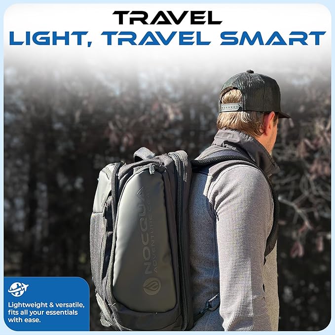6-in-1 Traveler Backpack – Convertible Carry-On Travel Bag, Expandable 40–55L Storage, Ergonomic Design with Drink Holders & Padded Laptop Pocket, Weather-Resistant Ballistic Nylon, Black