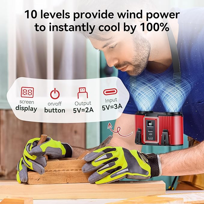 24000mAh Personal Waist Fan, USB Rechargeable Clip The Waist For Working,10 Speed & 40H Cooling and Heatstroke Prevention For Outdoor Travel Camping (Red, 24000mAh)