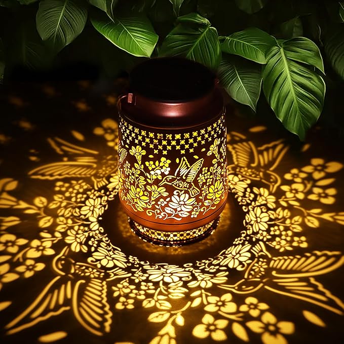 Hummingbird Solar Lanterns Outdoor Waterproof, Garden Decor Birthday Gifts for Women Mom Grandma Sister, Metal Hanging Solar Lights Outside Decorative for Yard Patio Backyard Christmas Decorations