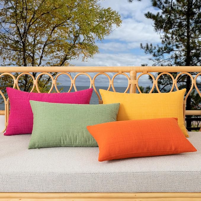 Kevin Textile Pack of 2 Outdoor Waterproof Pillow Covers Checkered Decorative Cushions Sham Throw Pillowcases Shell for Patio Tent Garden Couch Bed Sofa 22x22 Inch Sunflower Yellow