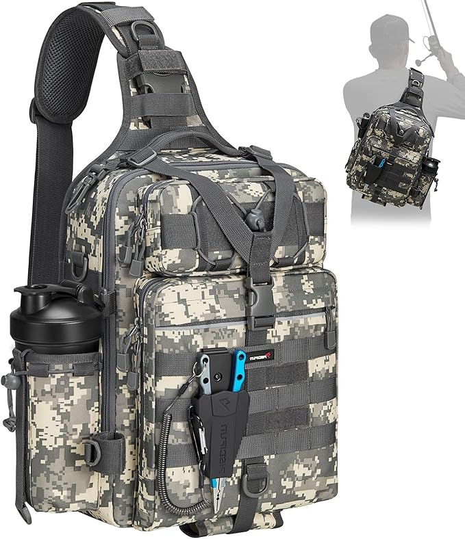Piscifun Fishing Backpack with Rod Holder, Lightweight Sling Bag Storge Gear and Equipment