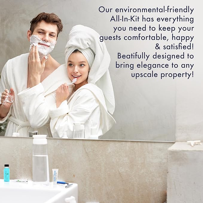 Personal Care Travel Toiletries | 1-Shoppe Amenities Kit | Travel Shaving Set, Toothbrush & Paste, Mouthwash, Makeup Wipes, Swabs, Nail File & Sewing Kit | 75 Pieces