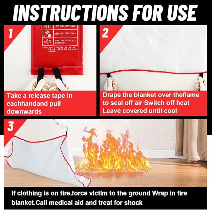 15 Pack Bulk Emergency Fire Blankets for Home and Kitchen with Fireproof Gloves & Hooks Safety Flame Suppression Fire Extinguisher for Camping House Warehouse Car 39.4"x39.4", Housewarming Gifts
