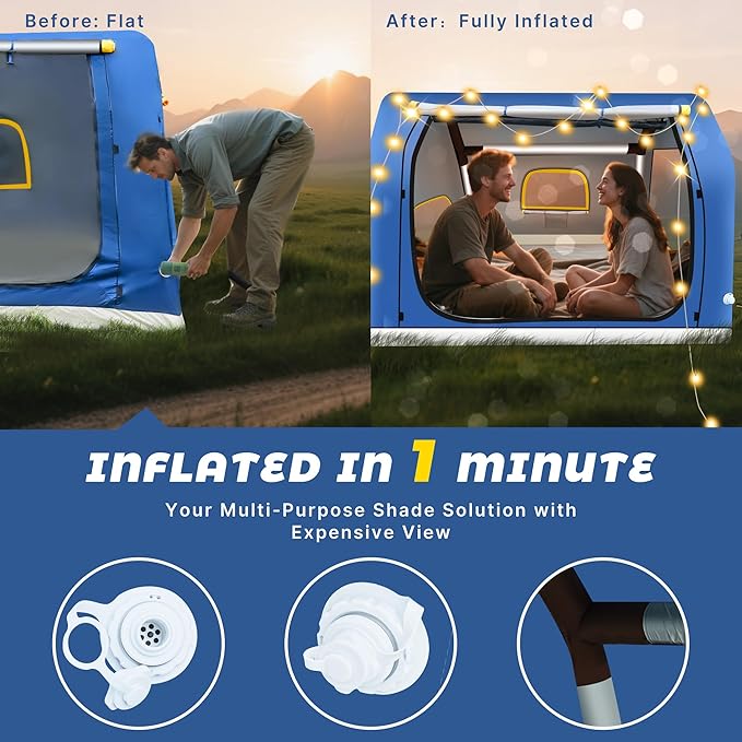 2-4 Person Inflatable Camping Tent | 60 Second Setup | 4 Season Waterproof (PU3000 Oxford) | All Weather Tent for Romantic Dates, Fall/Winter Camping, Hunting & Fishing