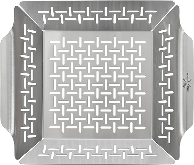 LITTLE GRIDDLE GT-525 Grill Pan and Grill Basket Set, High Sidewalls with Built-in Handles, Stainless Steel & Vented Design - Silver