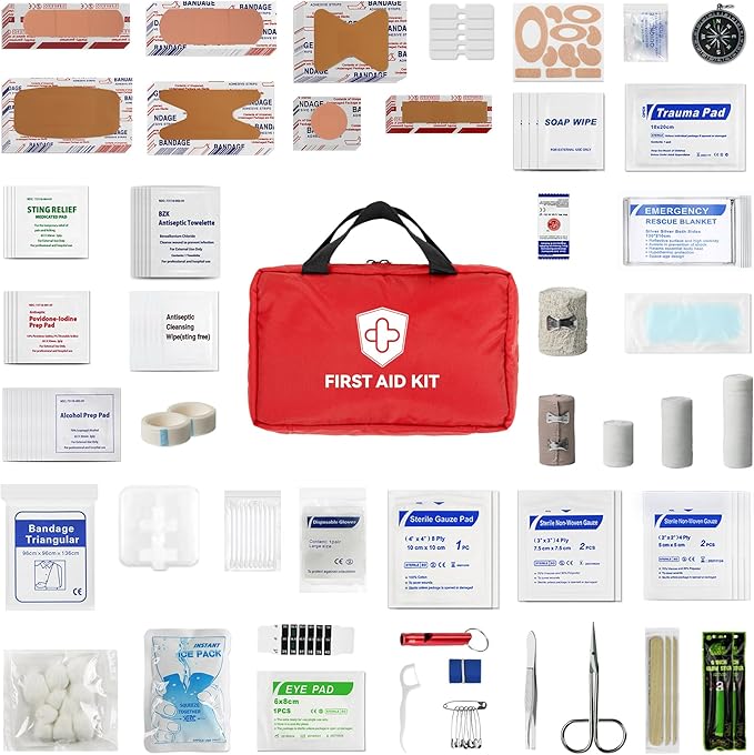 First Aid Kit - Trauma Kit with Essential Emergency Medical Supplies, Waterproof Travel First Aid Kit, Simple and Portable Emergency Kit for Home, Dorm, Outdoor, Car (Bright red)