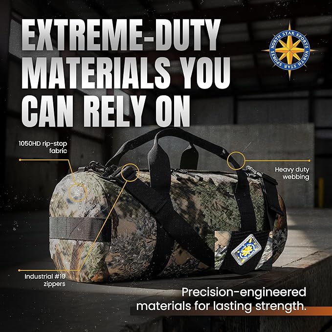 14L Compact Duffel Bag, Heavy-Duty Gear Bag, 1050D Tuff Cloth, Diamond Ripstop, Reinforced Stitching - Green (08" x 18")