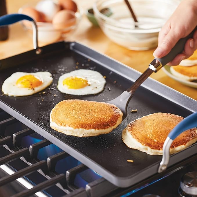 Anolon Advanced Home Hard Anodized Nonstick Double Burner/Flat Grill/Griddle Rack, 10 Inch x 18 Inch, Indigo