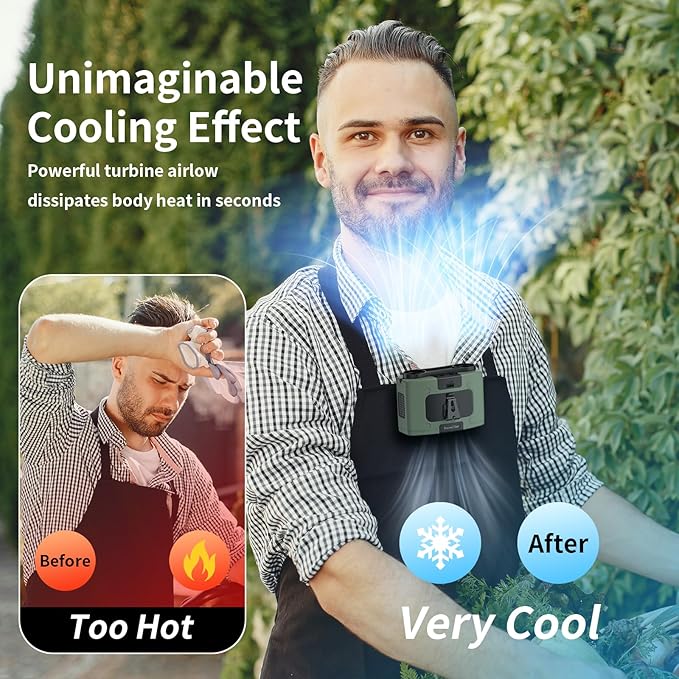 Socool 10000mAh Portable Waist Fan Clip on Wearable Belt Personal Fans Rechargeable Battery Operated, 20H Cooling with 10 Speeds & Dual Motors,Neck Hanging Hands-Free for Outdoor Travel Power Bank