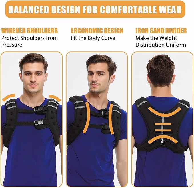 Weighted Vest Weighed Vest Women Men Kids, 8lb/12lb/16lb/19lb Body Weight Vest with Reflective Stripe, Adjustable Weighted Vest for Strength Training, Running, Walking, Workout, Jogging