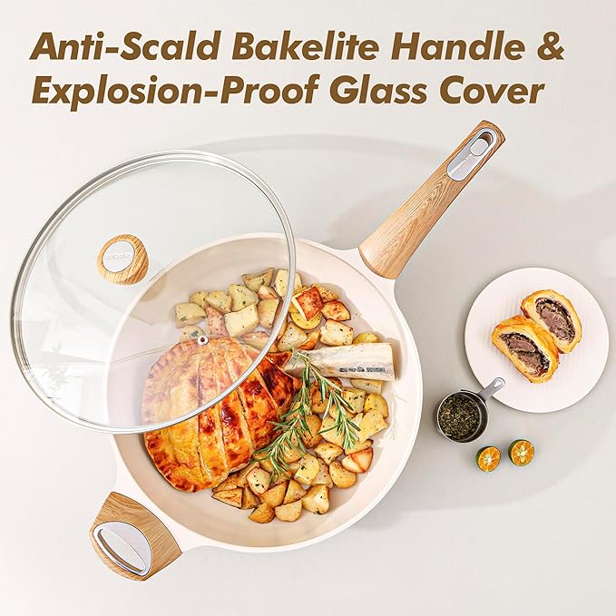 SENSARTE Ceramic Pots and Pans Set Nonstick, Kitchen Cookware Sets, 14-Piece Induction Cookware, Non-toxic Healthy Non Stick Cooking Set, with Frying Pans Set, PFAS PTFE PFOA PFOS Free