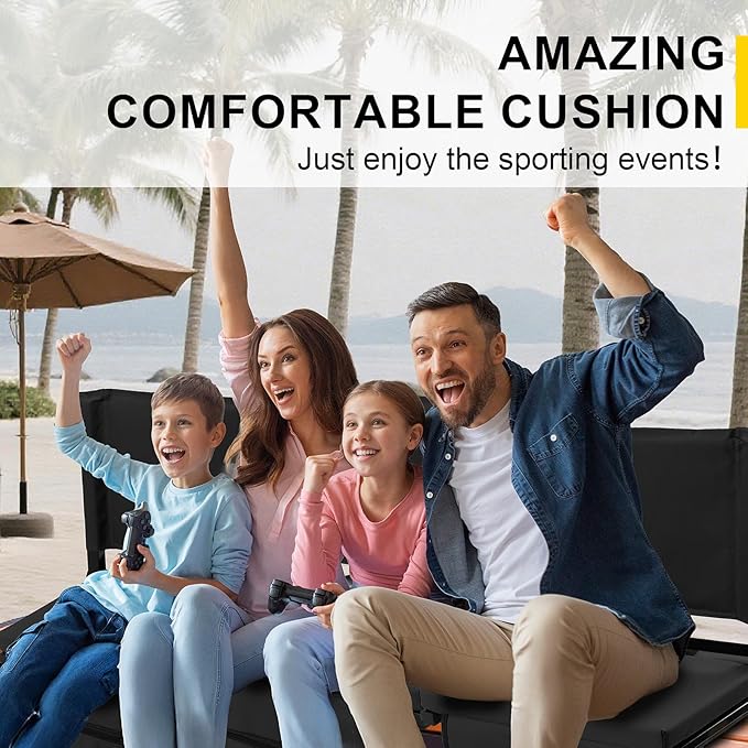 Stadium Seats with Back Support for Bleachers, Folding Bleacher Chairs with Back and Cushion, Padded Seat with Shoulder Strap, Large Mesh Pocket & Carry Handle, Black