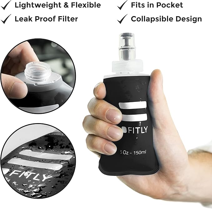 Soft Flask - Shrink As You Drink Soft Water Bottle for Hydration Pack - Folding Water Bottle Ideal for Running, Hiking, Cycling, Climbing & Rigorous Activity