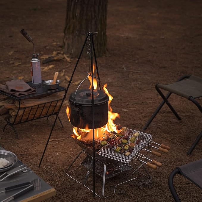 CAMPINGMOON Stainless Steel Foldable Camping Grills Portable Wood Burning Charcoal Grill 14-inch with Carrying Bag MT-2