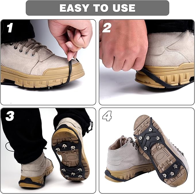 2 Pairs Non Slip Gripper Spike Ice Traction Cleats Walk Traction Cleat Durable Ice Snow Grips for Shoes, Boot with 8 Steel Studs Crampons