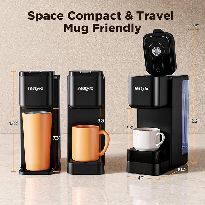 Hot & Iced Coffee Maker with Magnetic K-Pod Organizer (Pods Not Included), Stores 10 Pods, 4-5 Cups Coffee Maker & Single-serve Brewer for K Cup & Grounds, 40oz Removable Water Tank, Black