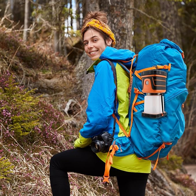 LED Camping lamp Super Bright 1500 lumens 4 Light Modes Dimmable searchlight Battery-Powered Emergency lamp Suitable for Night Hiking Tent Lighting Emergencies Power outages (Orange)